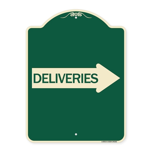 Signmission Deliveries With Right Arrow Heavy-Gauge Aluminum Architectural Sign, 24" x 18", G-1824-24362 A-DES-G-1824-24362 - main